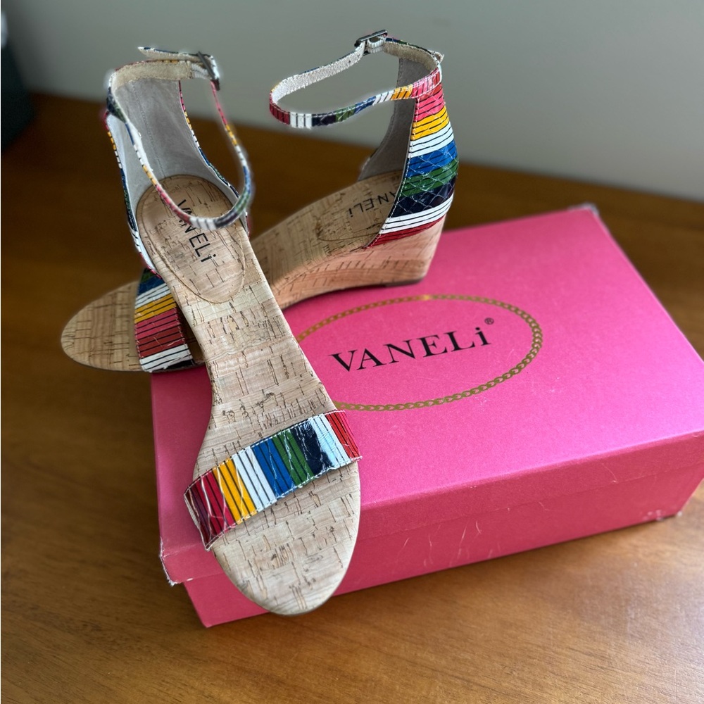 Vaneli Multicolor Cork Wedge Sandals